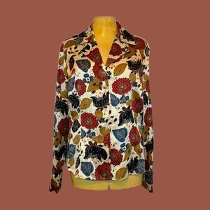 🐦‍🔥🍂Bold Vintage Silk Button-Up Blouse🍂🐦‍🔥